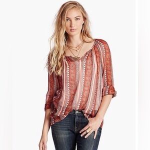 Lucky Brand Rust and White Striped Sheer Blouse